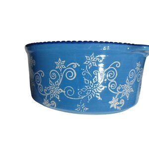 Temp-Taiton's Blue & White Floral Lace Winter 1.75 QT Ceramic Bakeware Dish